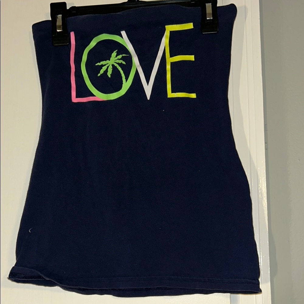 Navy Blue Tube Top with Colorful 'LOVE' Print